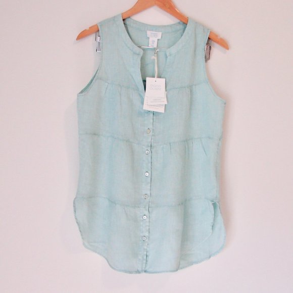 Sigrid Olsen Mint Green Linen Tiered 